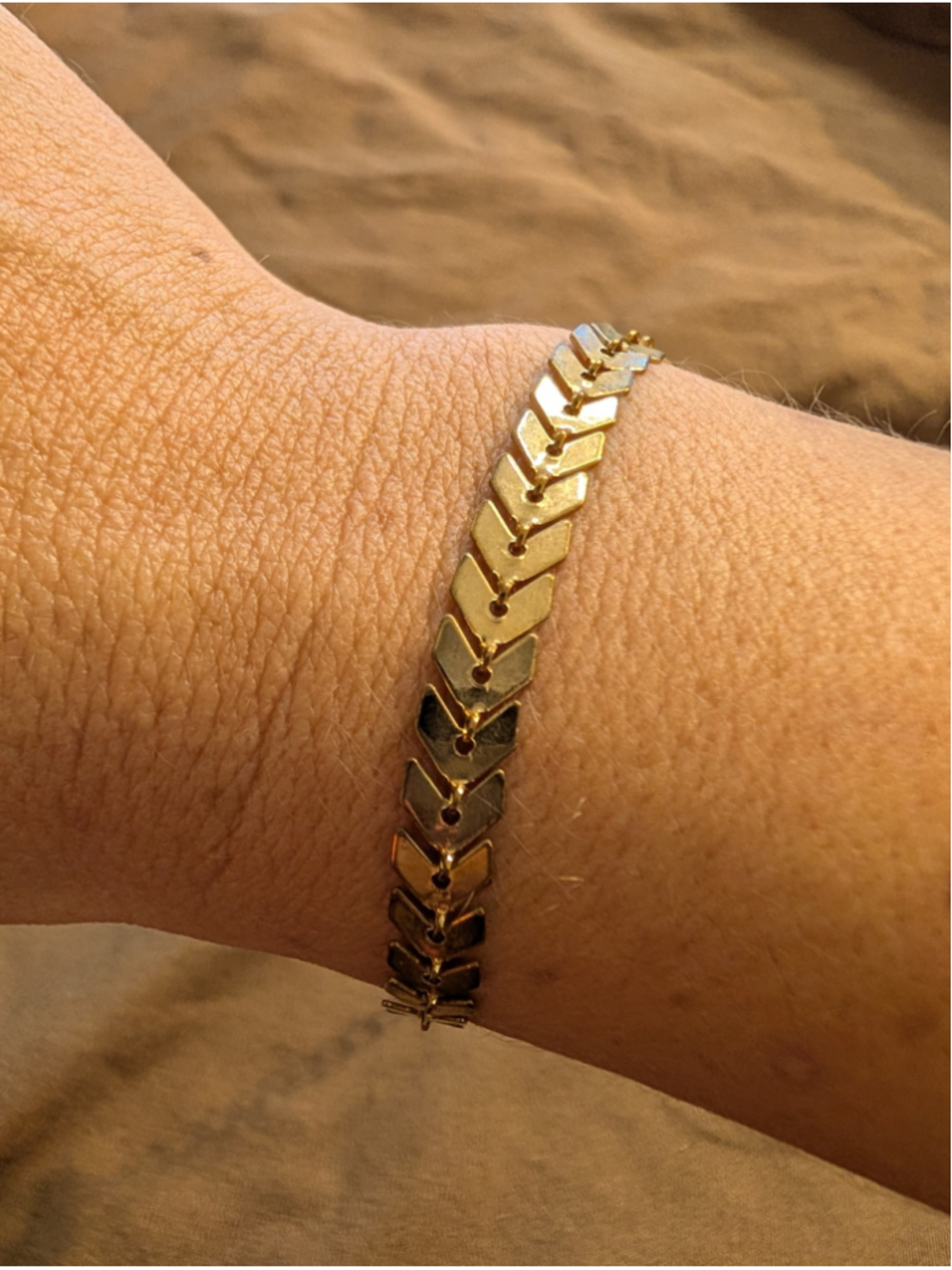 Gold Tone Chevron Herringbone Link Bracelet Adjustable Geometric